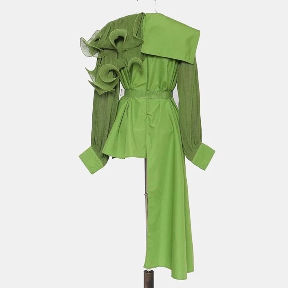 Statement Green Ruffle Button-Down Shirt - Picture 2 of 6